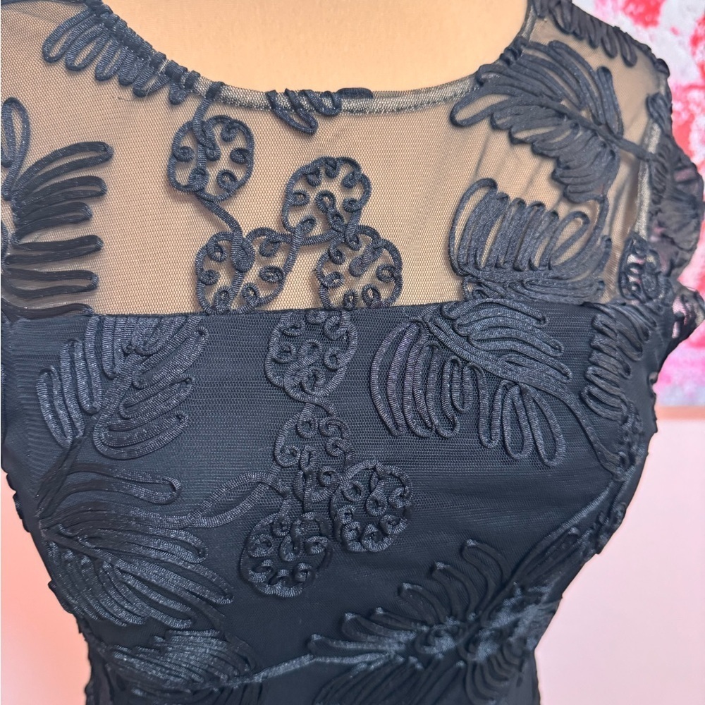 Halston Elegant Black Lace Dress with Illusion neckline - Picture 3 of 7